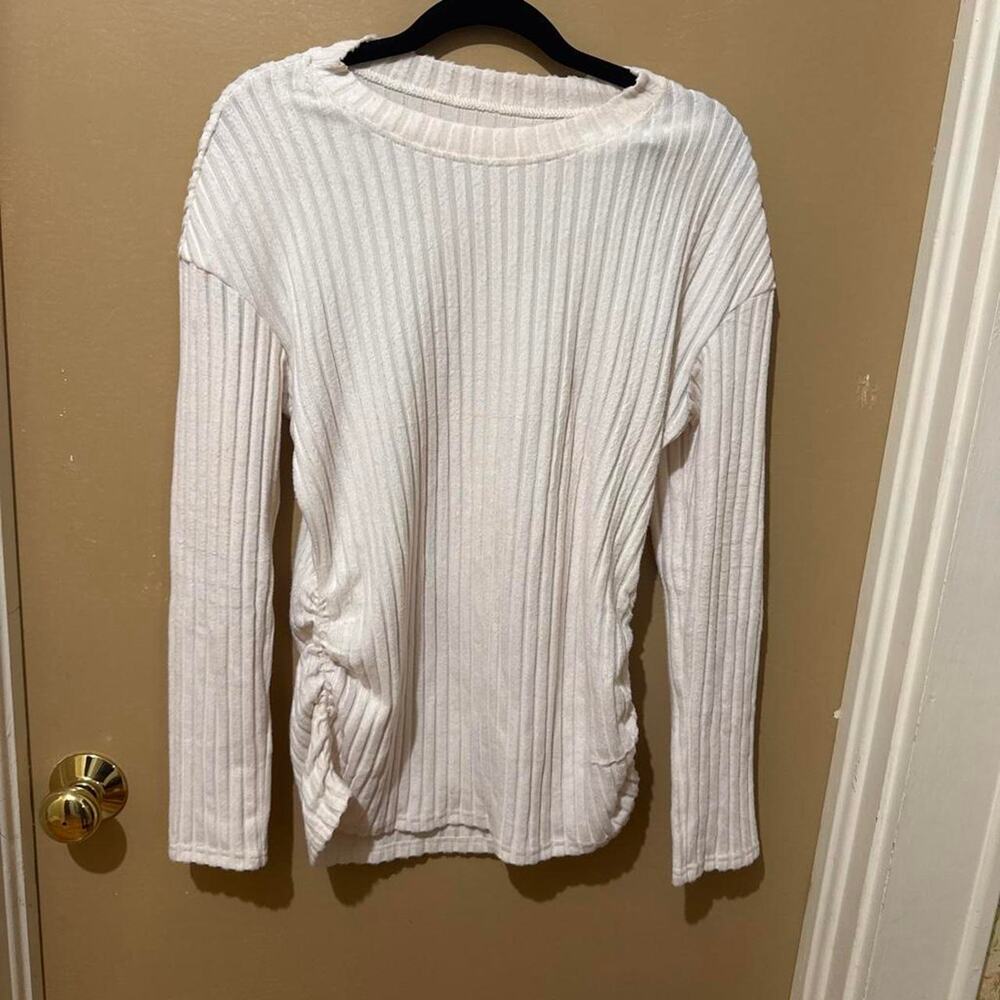 White ribbed knit long sleeve